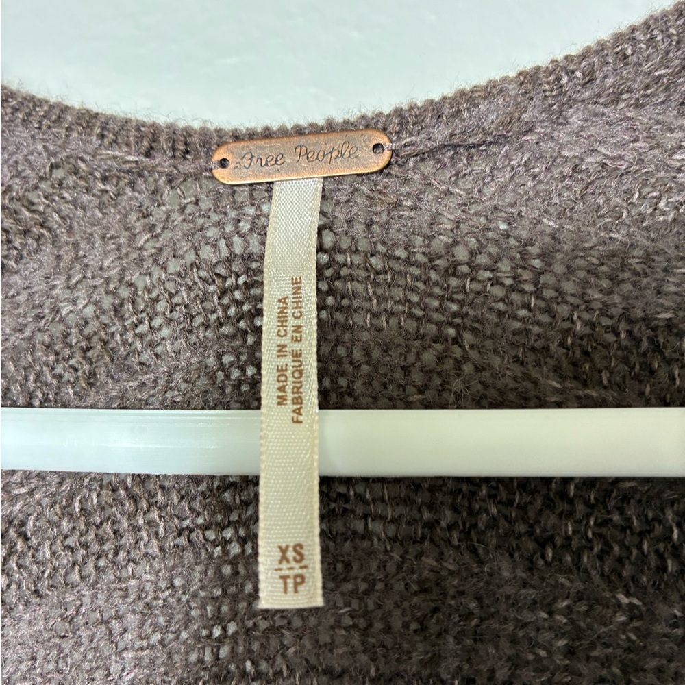 Free people oversized shell cardigan Open Brown XS Boho Knit Wool Blend - Picture 3 of 8